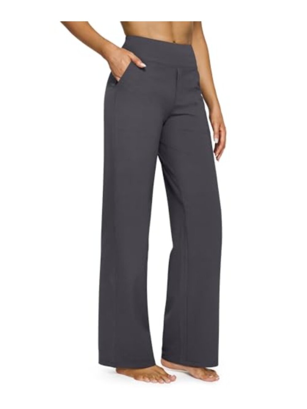 Wide Leg Yoga Dress Pants High Waist Pull On Pockets